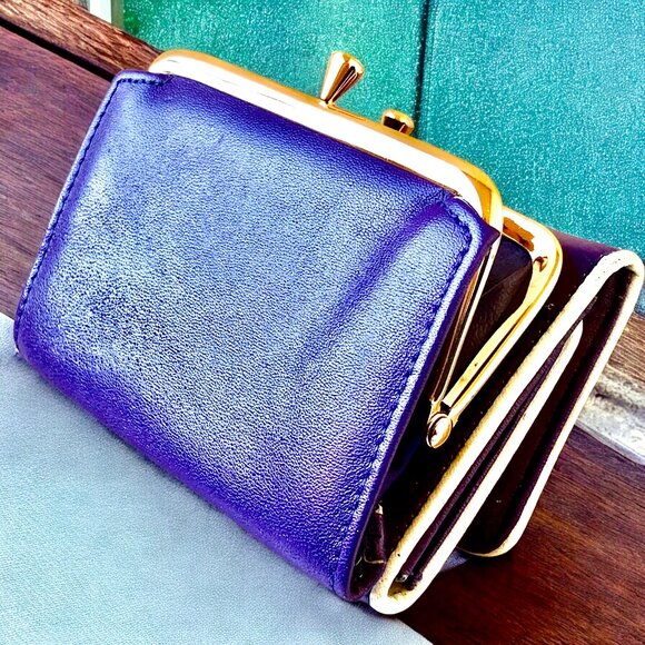 SMITHY Vintage Coin Wallet Nappa Cowhide Purple Leather Tri-Fold New Defects - Picture 6 of 15